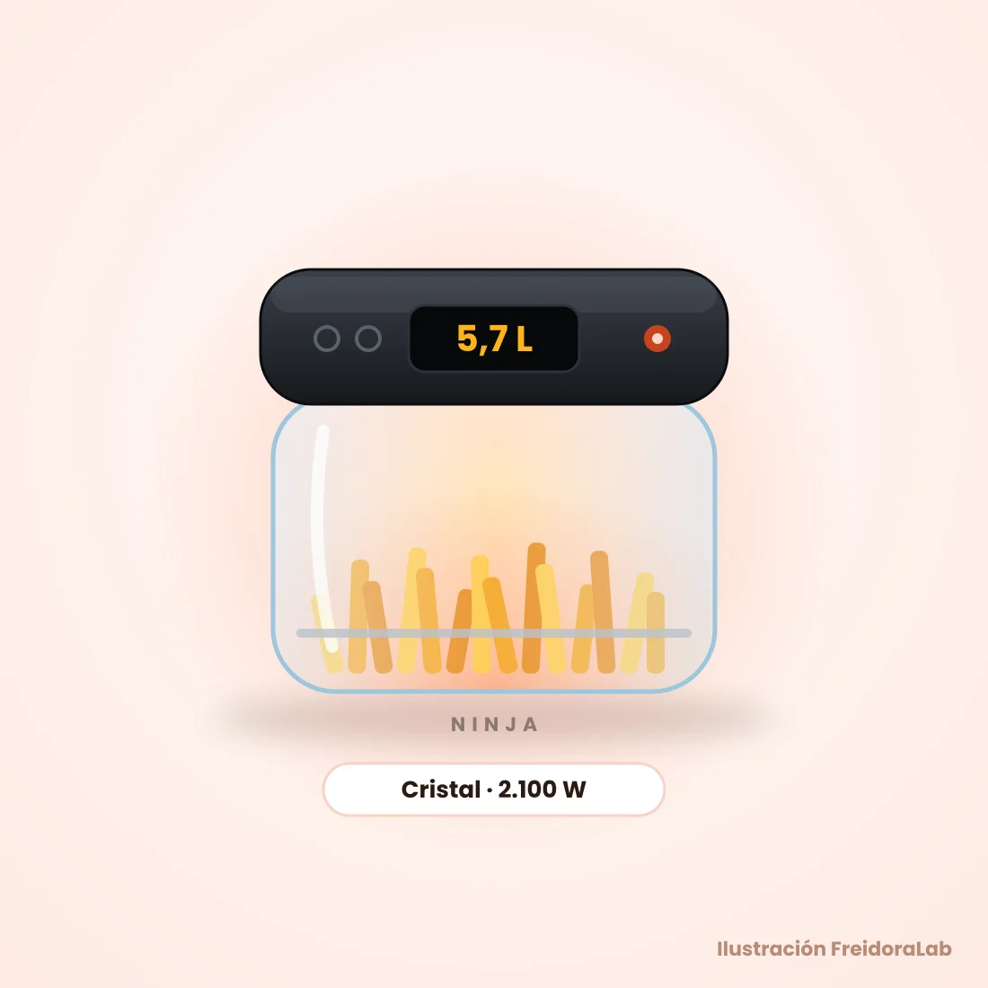 Ilustración de Ninja CRISPi PRO XL 5,7 L: Recipientes de vidrio de 5,7 L y 2,3 L (uno cada vez)